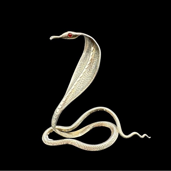 Vintage Sterling Silver Handmade Coiled Cobra Snake Shiva Puja Idol Shrine 2.5”